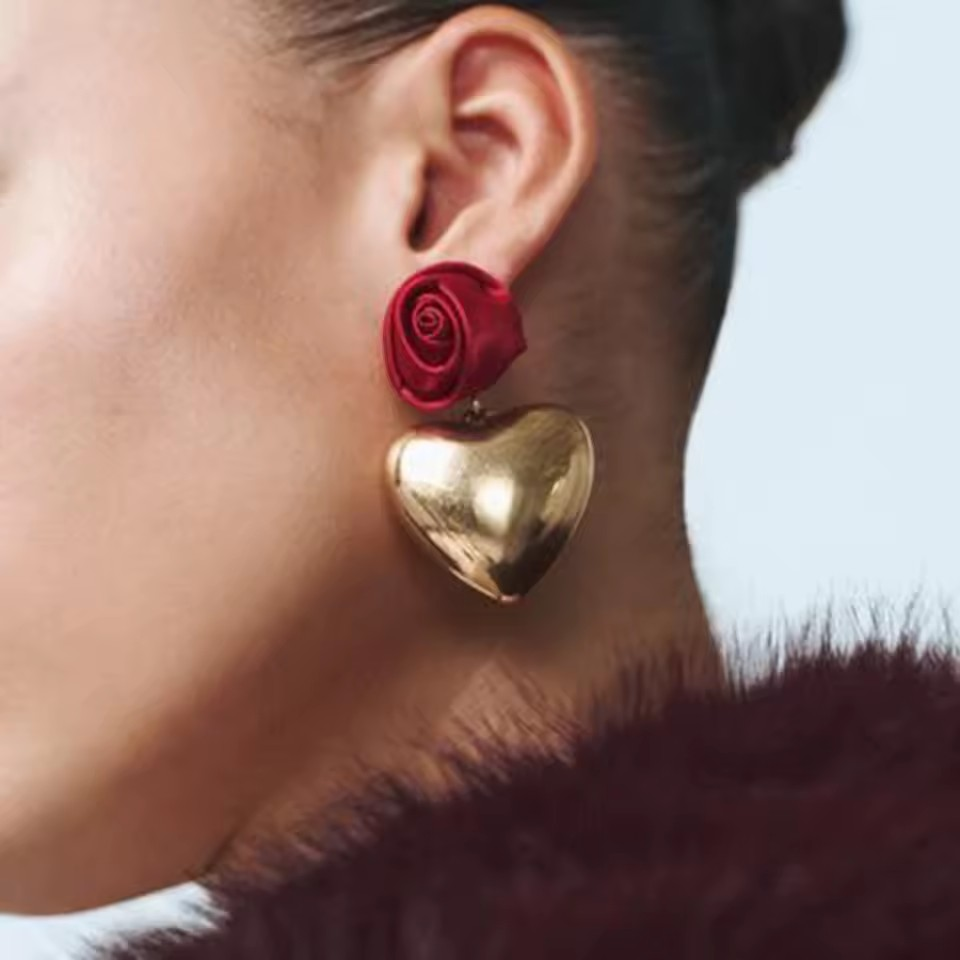 Golden Rose Heart Earrings