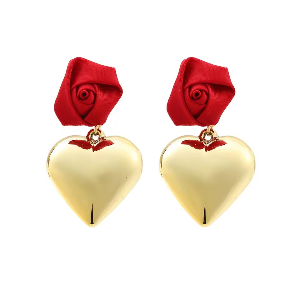 Golden Rose Heart Earrings