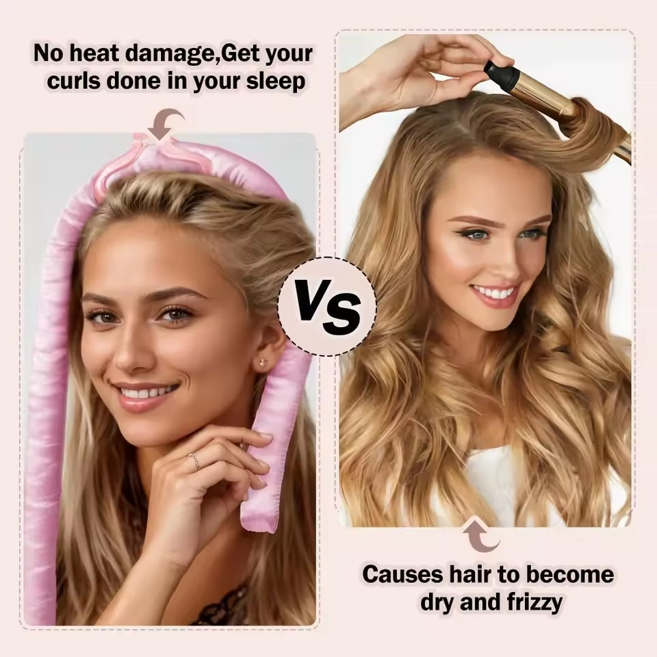 Hitzefreies Lockenwickler-Set aus Satin – Weiche Locken ohne Hitze für langes Haar